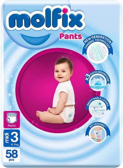 Buy 58-Piece Midi Baby Diaper Pants Jumpo Size 3 in Egypt