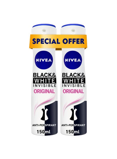 Buy Black And White Invisible Original Antiperspirant Deodorant For women 150ml Pack of 2 in UAE