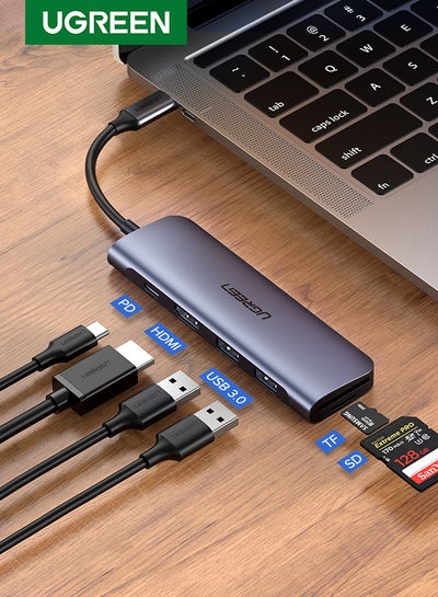 Buy USB C Hub 6-IN-1 Type C to HDMI 4K 30Hz Adapter with 2 USB 3.0 Ports SD/TF Card Reader 100W USB-C Power Delivery Aluminum for MacBook Pro/Air iPad Pro Air XPS Grey in Egypt