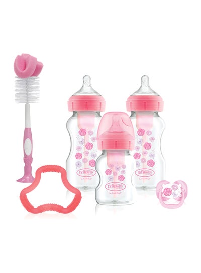 Buy W-N Anti-Colic Options+ Pink Gift Set (2X270 Ml & 1X150 Ml Bottles, 1 Bottle Brush, 1 Flexees Teether, 1 Pacifier, 2 Cleaning Brushes) in UAE