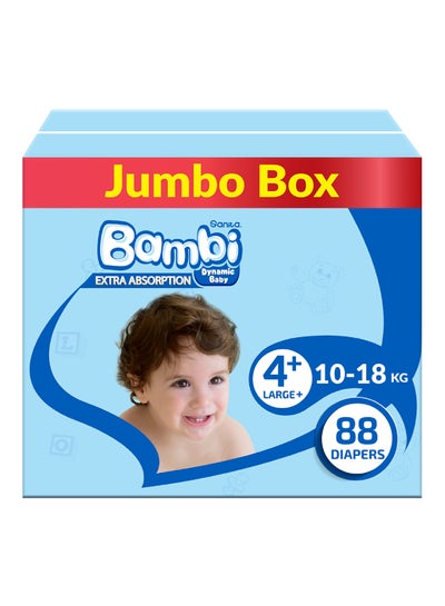 Buy Size 4+, Large+, 10-18 Kg, Jumbo Box, 88 Diapers in UAE