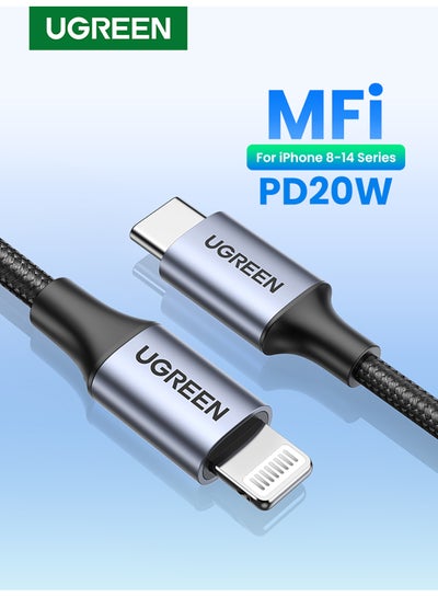 Buy iPhone Cable 1M [MFi Certified] USB C to Lightning Fast Charging Wire Braided Cord 18W Fast PD Charge for iPhone 14/14 Plus/ 14 Pro/14 Pro Max/iPhone 13/12/11/XS/Pro Max /Pro/Mini/SE/ ipad 9 Black in Saudi Arabia