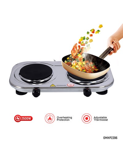 Buy Electric Double Burner Hot Plate 2500 W OMHP2396 Silver/Black in UAE