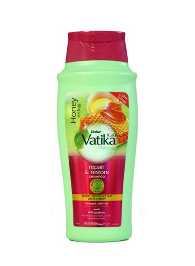 Buy Vatika Naturals Repair & Restore Shampoo 600 ml + 100 free | Honey & Egg with Natural Extracts | Repairs & Revitalizes Damaged and Split Hair - 600ml in Egypt