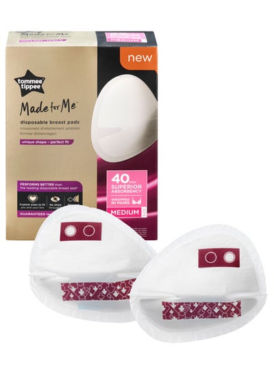 Buy Pack Of 40 Made For Me Daily Disposable Breast Pads, Soft, Absorbent And Leak-Free, Contoured Shape, Adhesive Patch, Medium in Egypt