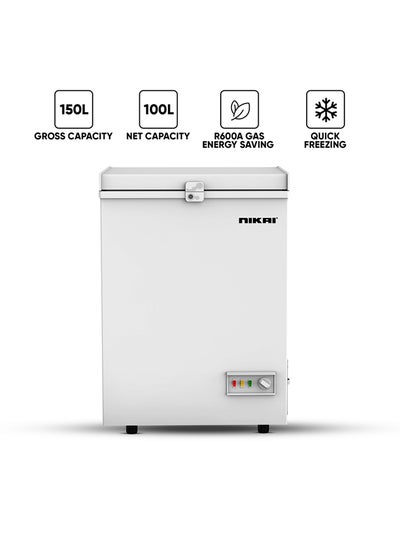 Buy 150L Gross / 100L Net, Single Door Chest Freezer With Storage Basket, High Energy Efficiency Cooling System, Adjustable Temperature, Child Lock, Silent Operation, Ideal For Home And Restaurants 150 L 342 kW NCF150N7 White in UAE