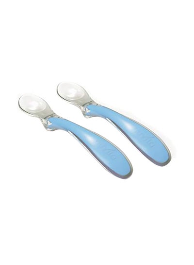 Buy 2- Piece Easy Eating Plastic Spoon And Fork Set - Blue/Clear in Saudi Arabia