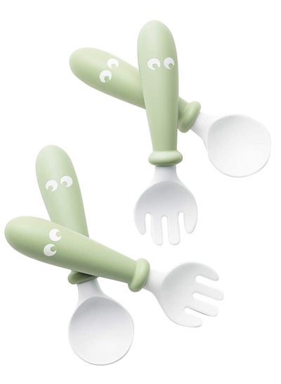 Buy Pack Of 2 Baby Spoon And Fork Powder Green And White in Saudi Arabia