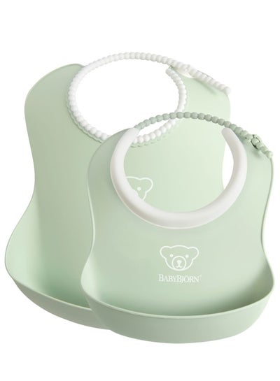 Buy Pack Of 2 Baby Feeding Bib Set Powder Green in Saudi Arabia