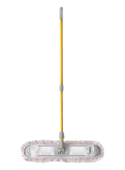 Buy Floor Sweeper Duster Flat Mop With Cotton Cloth With Telscopic Handle Yellow/Grey 60cm in UAE