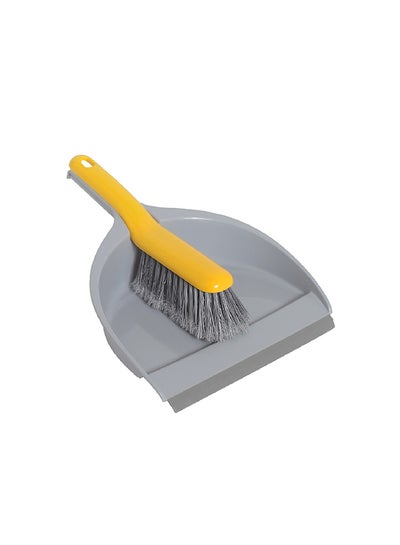 Buy Dustpan with Big Brush - High Quality, Durable, Efficient, Rubber Lip, Soft Bristles, Suitable for all Surfaces and Comfortable Grip Yellow/Grey 23x33x10cm in UAE