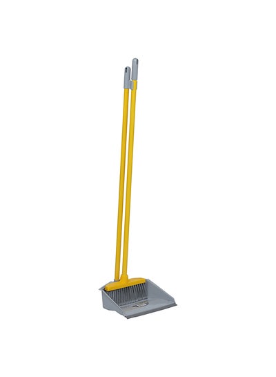 Buy Compact Long Handle Upright Dustpan And Broom Sweep Set Yellow/Grey 24x20x88cm in UAE