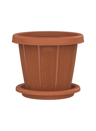 Buy Cedargrain 14" Flowerpot With Tray Brown in Saudi Arabia