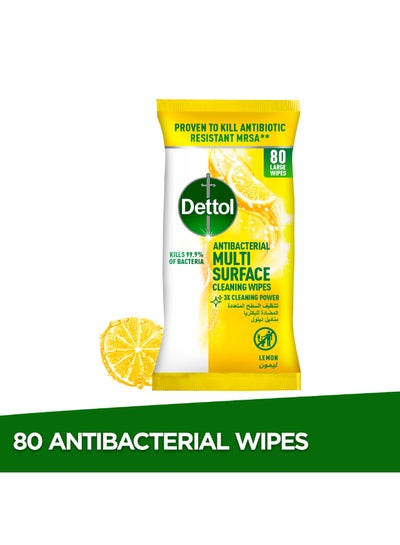 Buy Lemon Antibacterial Multi Surface Cleaning Large Wipes With Resealable Lid,80 Count Multicolour in Saudi Arabia