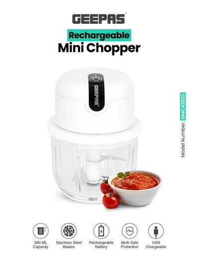 Buy Wireless Mini Food Chopper - Portable Food Cutter Mincer for Dicing, Ginger, Chili, Fruits, Onions, Vegetable | Stainless Steel Blades, LED Indication,USB Rechargeable And Portable 300 ML | 2 Years Warranty 300 ml 30 W GMC42022 White/Clear in UAE