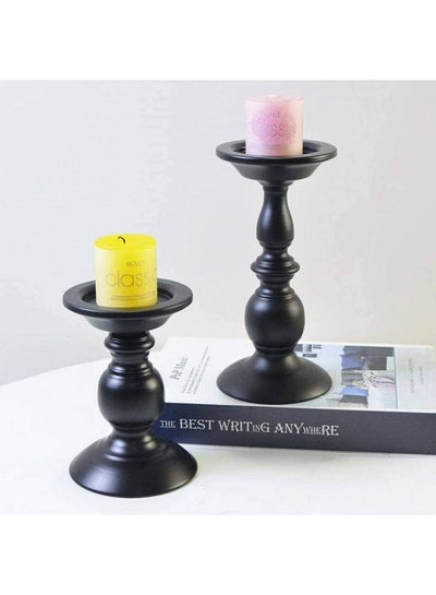 Buy 2-Piece Iron Pillar Candle Holders Black 16x11cm in Saudi Arabia