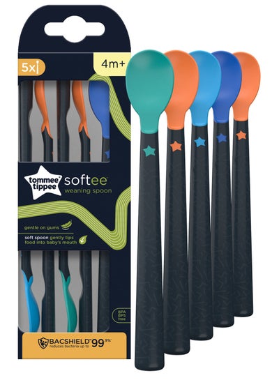 Buy Pack Of 5 Softee Weaning Spoons With Antibacterial Technology, Anti-Slip Handles And Super-Soft, 4 Months+, Multicolour in Egypt