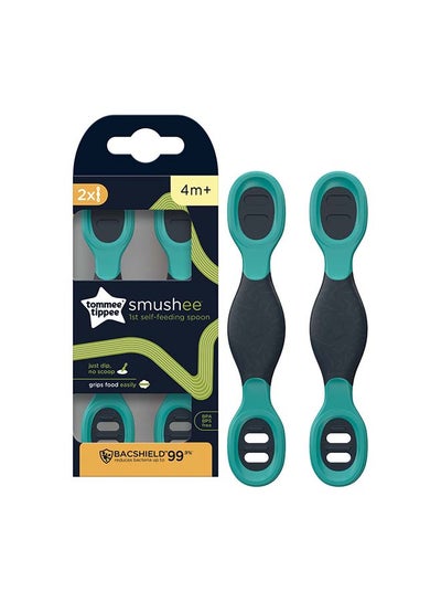 Buy Pack Of 2 Smushee First Self-Feeding Weaning Spoons With Antibacterial Technology, Chunky Handles And Reversible, 4 Months+ in Saudi Arabia