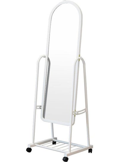 Buy Full Length Glass Standing Mirror with Adjustable Stand and Wheels White 153x40cm in Saudi Arabia