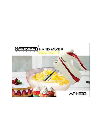 Buy Hand Mixer  Metal Corded 1 kg 500 W MT-H233C-W1 White/Red in Egypt