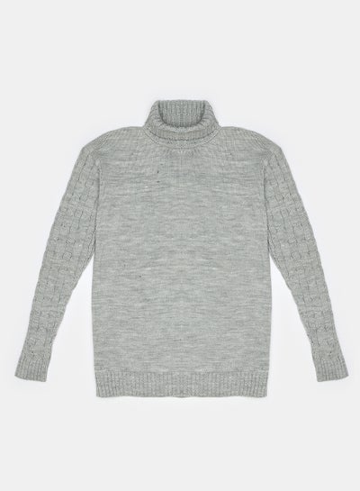 اشتري roud plain pullover with cable sleeves Grey في مصر