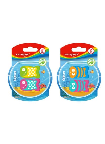 Buy Fish Shape Eraser Card, 2 Pieces Multicolour in Egypt