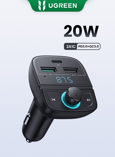 اشتري Bluetooth FM Transmitter USB Car Charger 31.5W QC PD Fast Charging Radio Adapter Car Kit Built-in Mic Support Hands-Free Calls LED Backlit TF Card Flash Drive Black في السعودية