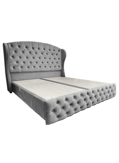 اشتري Modern Design Straight Upholstered Velvet Back Bed رمادي فاتح 160x200سم في السعودية