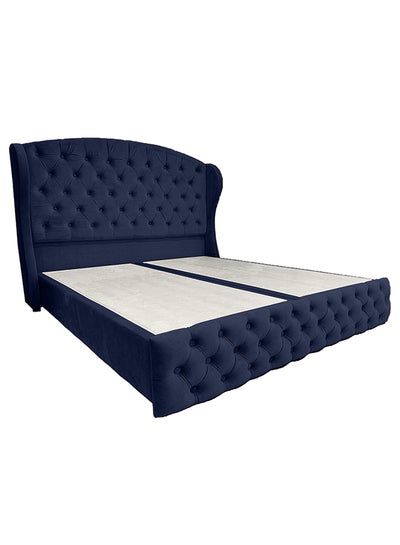 اشتري Modern Design Straight Upholstered Velvet Back Bed أزرق 180x200سم في السعودية