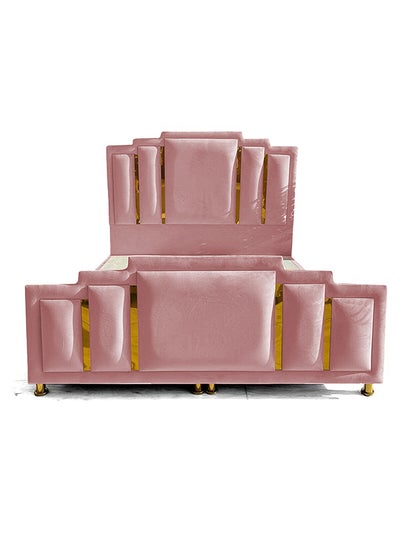 اشتري Modern Design Straight Upholstered Velvet Back Bed وردي 150x200سم في السعودية