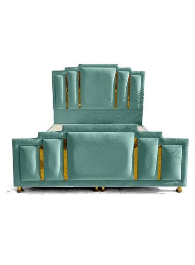 اشتري Modern Design Straight Upholstered Velvet Back Bed فيروزي 150x200سم في السعودية