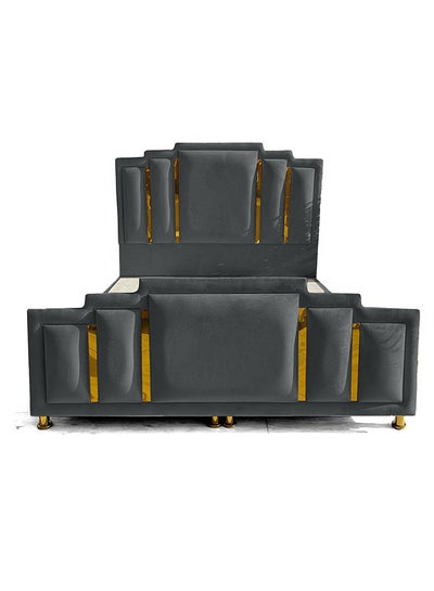 اشتري Modern Design Straight Upholstered Velvet Back Bed رمادي 150x200سم في السعودية