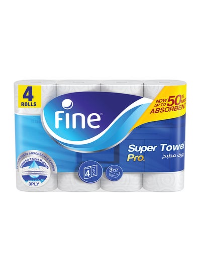 Buy Kitchen Paper Towel Super Pro, Sterilized Tissues For Germ Protection, Half Perforated 60 Sheets X 3 Ply, 4 Rolls White in UAE