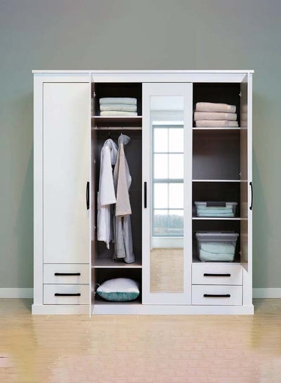 Buy 4 Door | Starlock Wardrobe | White | Panel Board Material | With Drawers, Storage, Shelves | 199cm L x 59cm W x 218cm H Multicolour in UAE