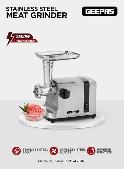 Buy Meat Grinder Electric Aluminum Gearbox - 3 Metal Stainless Steel Cutting Plates Accessories Metal Gears Stainless Steel Blade GMG42506 Silver/Black in Saudi Arabia