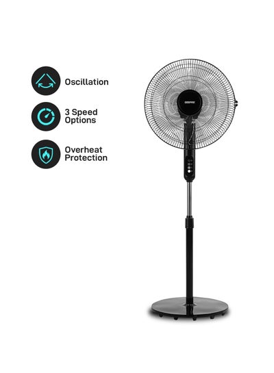 Buy 16" Stand Fan, Wide Oscillation, 5 Blades | Adjustable Height | 3 Speed Setting | Metal Safety Grill | Ideal for Home, Office, Restaurant 50 W GF9615L Black in Saudi Arabia