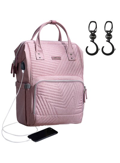 Buy Diaper Backpack And USB Charging Port With Stroller Hooks - Pink in UAE