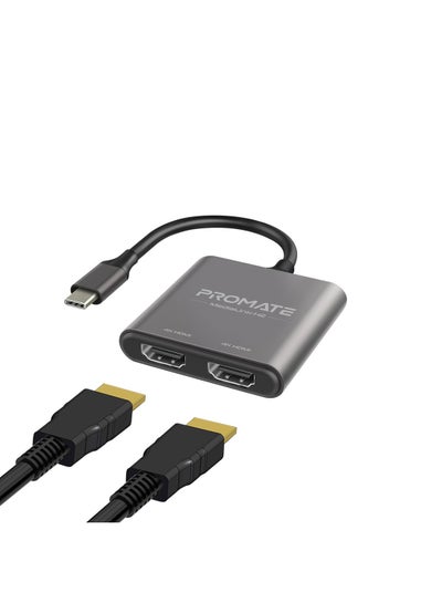 اشتري محول USB-C لـِ HDMI، محول Type-C بجودة 4K بدقة فائقة الوضوح بتردد 60 هيرتز لـِ HDMI مع منفذين HDMI، وبتصميم صغير وملائم للسفر لماك بوك برو، آي باد آير، سامسونج جالاكسي S22، طراز ميديا لينك-H2 رمادي في السعودية