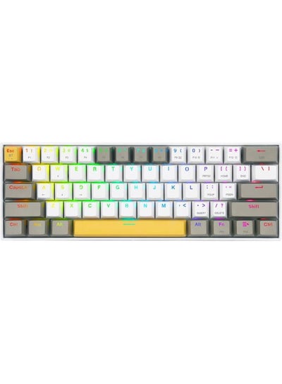 اشتري Redragon K530 Draconic Pro RGB 60% Gaming Wireless & Bluetooth Mechanical Keyboard - Brown Switches - 3 Connection Modes (Wired, Wireless 2.4Ghz And Bluetooth) (Yellow, White & Grey) في مصر