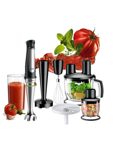 اشتري Hand Blender MultiQuick with 600ml BPA-free Beaker, 1.5L Food Processor, 350ml Chopper, Puree/Masher, Whisk, Easy SmartSpeed, SplashControl & PowerBell Plus Technology 1000.0 W MQ 7087X Black and Silver في الامارات