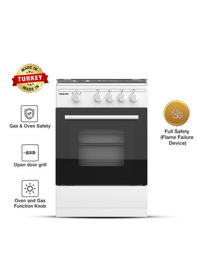 Buy 50x50 Full Safety 4 Burner Gas Cooker, Oven And Grill Function, Free stAnding cooking range, Easy Cleaning, Robust Burners, Rapid Preheat, Made in Turkey, U3110NBFS U2110N5FS White in UAE