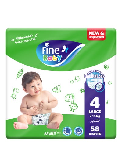 Buy Fine Baby Diapers, Size 4, Large, 7-14 kg, 58 Diaper in Egypt