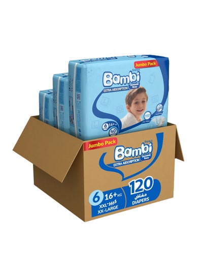 Buy Baby Diapers Jumbo Pack Size 6, Xx-Large, 16+ Kg, 120 Count in UAE