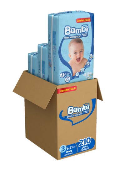 اشتري Baby Diapers Jumbo Pack Size 3, Medium, 6-11 KG, 210 Count في الامارات