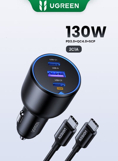 Buy 130W Super Fast Car Charger Fast Charging 3 Port USB Car Power Adapter With 100W USB C Cable Car Fast Charger Plug For Steam Deck Macbook Laptops Tablets iPhone 16 15 Series Samsung Galaxy Xiaomi Black in Saudi Arabia