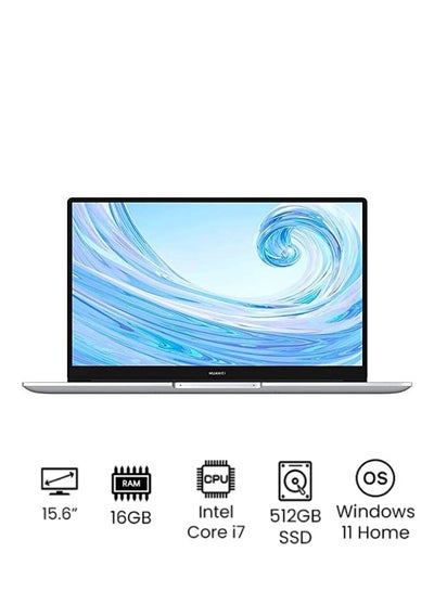 اشتري MateBook D 15 Laptop With 15.6-Inch Full HD Display, Core i7-1195G7 Processor/16GB RAM/512GB SSD/Windows 11 Home/Intel Iris Xe Graphics/ English/Arabic Mystic Silver في السعودية
