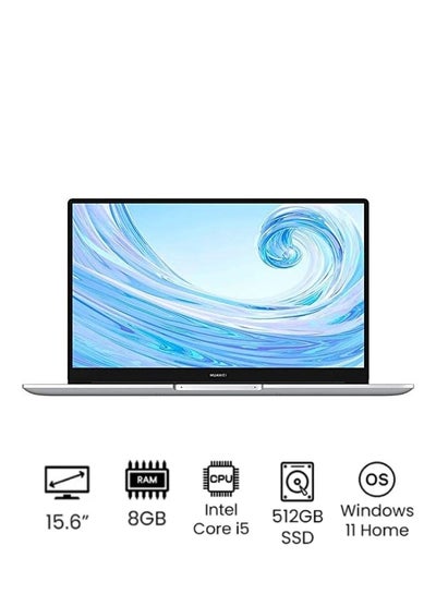اشتري MateBook D 15 Laptop With 15.6-Inch Full HD Display, Core i5-1155G7 Processor/8GB RAM/512GB SSD/Windows 11 Home/ English/Arabic Mystic Silver في السعودية