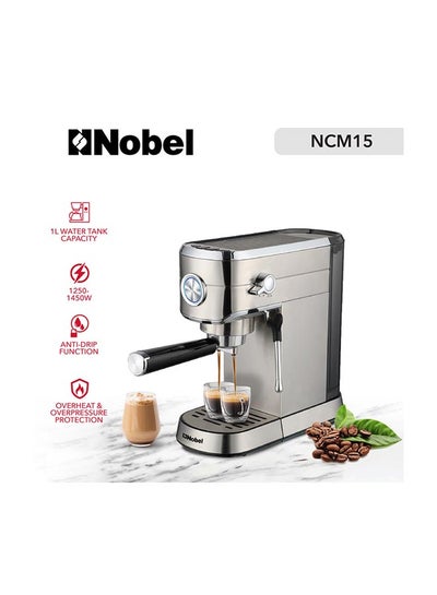 اشتري Coffee Machine with 15-Bar Professional Pressure 1 لتر 1250 وات NCM15 لون فضي في الامارات