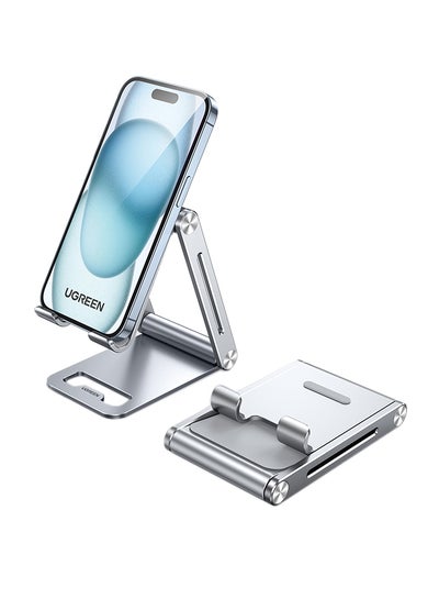 Buy Phone Stand Aluminum Mobile Stand Adjustable Mobile Holder Foldable Phone holder, Desktop iPhone Stand Compatible with All Mobile Phone, iPhone 15 Pro/15 Pro Max, Samsung Galaxy, iPad, Silver in Saudi Arabia