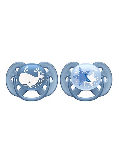 Buy Pack Of 2 Silicone Soft Soother For Baby Boy Deco 6M+, New in UAE